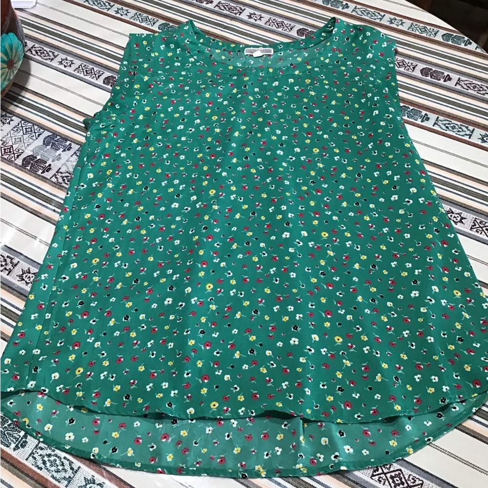 Pleione Green Floral Sleeveless Blouse